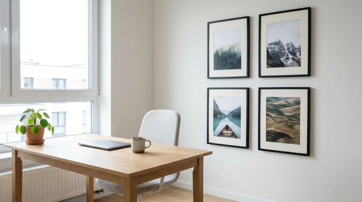 Photo gallery wall in the home office: what to hang to improve focus and motivation
