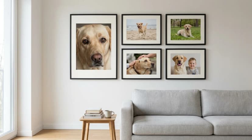 Gallery of 5 MDF frames without glass featuring Labrador photos — portraits, action shots and one family photo