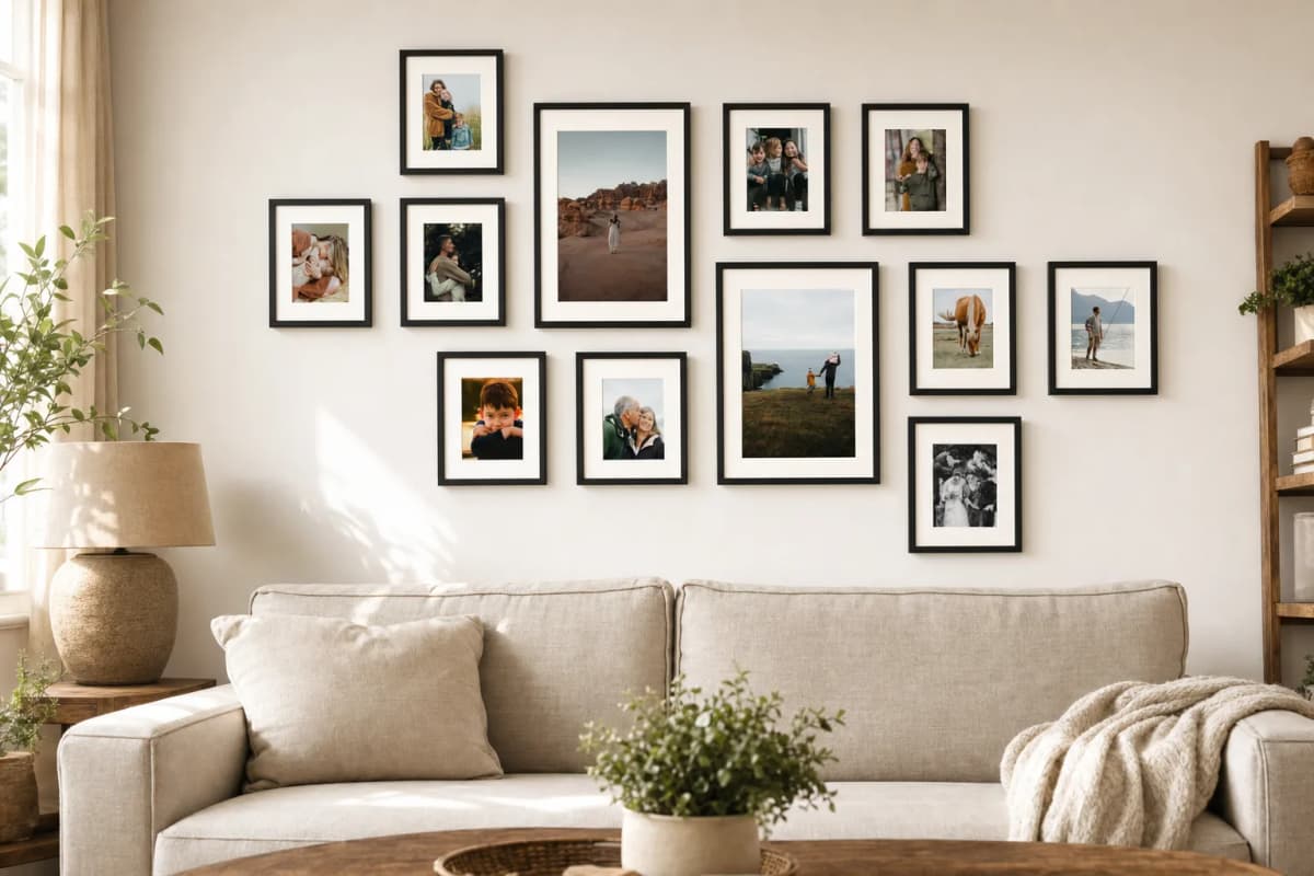 Photo collage wall — how to design and hang it